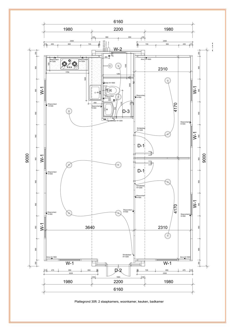 Voorbeeldplattegrond van een woonchalet van 55,44 m²